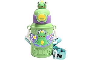 CODiLLO Borraccia Bambini, 450 ML Borraccia per Bambini Senza BPA, Borraccia con Cannuccia, Borraccia a Prova di Perdita, Borraccia Acciaio Inox, Borraccia Termica, Regalo Bambini (Verde)