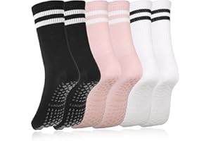 UINNOSSVC 3 Pairs Pilates Socks Non Slip Women, Long Pilates Grip Socks, Pilates Socks Size 3, Grip Non Slip Long Socks, Grip Long Socks Pilates Yoga Socks, Silicone Dot Grip Socks, Non Slip Socks for Women