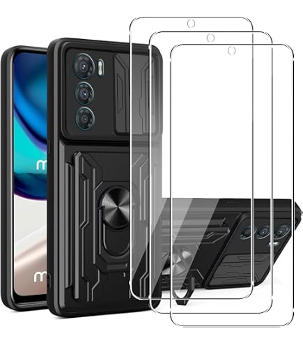 MEMELOKA Cover Per Motorola Moto G42 Con 3 Vetri Temperati – Custodia Rigida Con Paraurti TPU, Protezione Fotocamera Scorrevole E Supporto Girevole