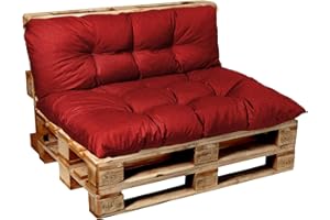Garden Factory Palettenkissen Palettenauflagen Palettenpolster Sitzkissen, Rückenlehne oder Set, Gesteppt (Set (Sitzkissen 120x60 + Rückenlehne 120x50), Rot)