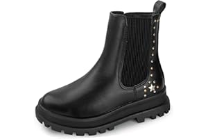 Discoball Girls Boots Kids Ankle Shoe Black Chelsea Boot Round Toe Winter Snow Shoes with Side Zipper for Girl