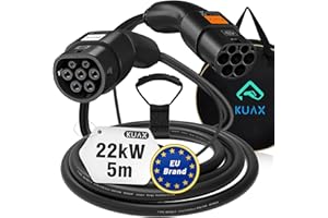 ‎KUAX KUAX Typ 2 Ladekabel 22KW 3 Phasen Ladekabel mit 32A, 5M, 22KW, IP54, IEC-62196-2 geeignet für Model S/3/X/Y | e-Golf/e-UP/ID.3 | i3/i8 (Schwarz)