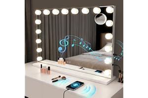 Mursche Sminkspegel med belysning, 60 x 80 cm, Bluetooth Vanity Mirror med 18 stora kosmetiska speglar, 3 lägen, musik, touch-sminkspegel, Hollywoodspegel