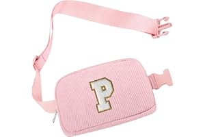 HAMATATA Personalised Initials Bum Bag, Cord Crossbody Bag, Women's Pink Neck Pouch, Belt Bag, Shoulder Bag, Chest Bags for Travel, Driving, Hiking, Birthday Gift for Girls, p