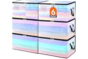 ‎LIFEWIT Lifewit Zestaw 6 przezroczystych toreb do przechowywania odzieży 60L, torba do przechowywania PP, składany pojemnik do przechowywania z uchwytami, poszwa na kołdrę do przenoszenia, ubrania, koce