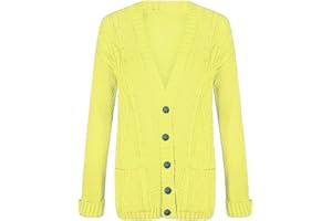 LUXE DIVA New Womens Everyday Long Sleeve Button Top Ladies Chunky Aran Cable Knit Grandad Cardigan UK Size 8-26