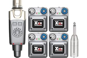 Xvive U4R4 Wireless in-Ear Monitor System 1 trasmettitore e 4 ricevitore Beltpack IEM personale per lo studio, prove di gruppo, performance dal vivo, registrazione con telecamera
