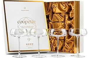 GLASSIQUE CADEAU Copas Coupette de Cristal para Champán y Cóctel | Juego de 4 | 260 ml | Cristalería Cupé de Tallo Largo para Espresso Martini, Manhattan, Cosmopolitan, Daiquiri | Platillos Elegantes