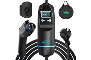 EVPEIWE EV Cargador Cable de Carga Tipo 1 Schuko [3,68 kW, Corriente Regulable 6-16A, 5M] Cargador Coche Eléctrico portátil para Vehículo Eléctrico SAE J1772, IP67 Estación de Carga EV con Bolsa