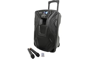 qtx BUSKER-12 | Rechargeable Battery Powered Portable PA with 2 Wireless Microphones and Bluetooth Connectivity, 12-Inch