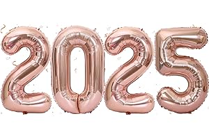 Conruich Silvester Deko 2025 Luftballon, Luftballons 2025 Neujahr Silvester Deko, Neujahr Deko Ballon 2025, Roségold Folienballon Zahl 2025 für Jahreswechsel Neujahr Silvester Party Dekorationen