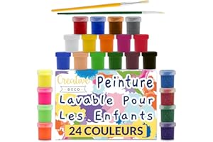 Creative Deco Peinture Enfant Lavable Doigt | 24x20ml | Loisir Creatif | Couleurs Basiques Fluorescentes Scintillantes Métalliques Néon | Séchage Rapide | Non-Toxique | Débutants Étudiants et Artistes