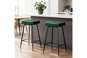 AINPECCA Bar Stools Set of 2 Velvet Green Barstools with Black Metal Legs Kitchen Island Stools, High Bar Chairs for Island Counter, Pub, Bistro