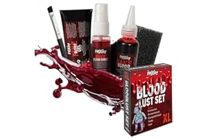 Festicy Sangre Falsa Set XL 5 Productos Halloween 2024 I Sangre Falsa Normal 50 ml, Espray 50 ml, Gel 40 g, Esponja y Pincel I Sangre Artificial I Maquillaje Halloween I Disfraz Halloween