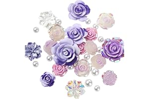 BEEFLYING BEEFLIYNG 1 Pack Random 3D Resin Colorful Rose Flower Butterfly Bow Charm Pearl Bead Acrylic Floral Cabochon for Bracelet Necklace Phone Case Craft DIY Jewelry Making (Purple)