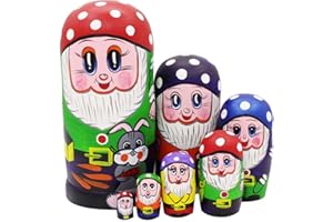 Winterworm Set di 7 Simpatici Simpatici Cappellini a Forma di Fungo Nani gioiosi, Bambole Russe di nidificazione in Legno, Regali per Bambini, Giocattoli Divertenti Rossi