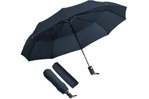 KASTEWILL Parapluie Pliant, Parapluie Homme Pliant Solide Compact Noir, Parapluie Pliable Automatique Imperméable En Teflon, Parapluies Voyage anti vent Pour Femme avec 10 Baleines de Diamètre 106 cm