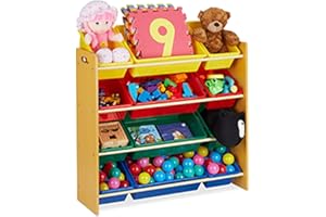 Relaxdays Estantería Infantil Blanca, Organizador Juguetes con 12 Cajas, Mueble Niños y Niñas, 90x88,5x37 cm, Multicolor