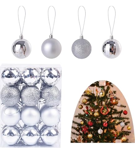 Set 26 Palline Di Natale In Plastica Infrangibile | Argento Opaco E Lucido | Decorazione Albero Di Natale