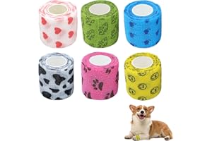 QERICH 6 Pcs Vet Wrap,Vet Wrap For Dogs,Self Adhesive Bandageself Dog Bandage,Non-Woven Elastic Cohesive Pet Bandages,Fastener For Dogs/Cat/Horses/ Wrist, Ankle Sprains & Swelling Wounds-6 Assorted Colours