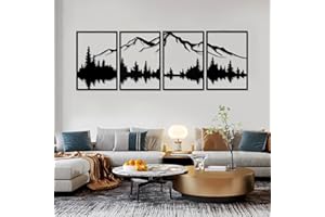 YiYa 4 Pcs Mountain Metal Wall Art Large Mountain Forest Decorative Black Metal Mountain Wall Decor Metal Vertical Wall Sculptures for Home Living Room Bedroom