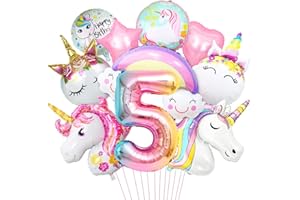 AURASKY Decoraciones de Unicornio para Cumpleaños 5 Años - Globos 3D, Nube y Arcoíris - Suministros para Fiesta de Niñas
