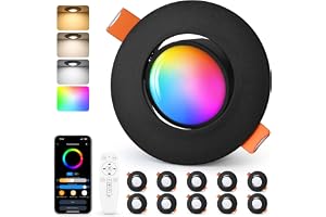 GeyouLux RGB LED-infällda spotlights, 230 V, 2 700 K-6 500K, dimbara spotlights med app och fjärrkontroll, 68–80 mm, 5 W, IP4