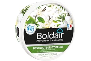 BOLDAIR - Gel destructeur d'odeur Thé Blanc Vanille - Neutralise les odeurs - parfume - Produit gel solide - Multi application - durée 8 semaines - 300g - Fabrication française