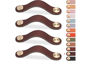 LEREATI 4pcs Leather Drawer Handles Drawer Knobs Kitchen Cupboard Handles Leather Drawer Pulls, Door Knobs for Cupboards, Wardrobe, Dresser, Closet (Dark Brown, 96mm Hole Center)
