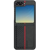 Covpor Kılıf Pu Deri Karbon Dizayn Hazel Kapak Siyah Samsung Galaxy Z Flip 5 ile uyumlu