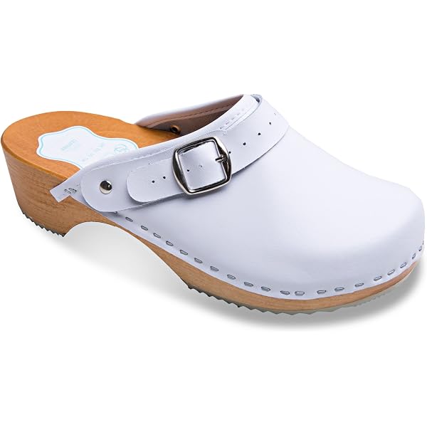 Vollsjö Fee Sabot en Bois Et Cuir/Suède Chaussures À Enfiler, Clogs À