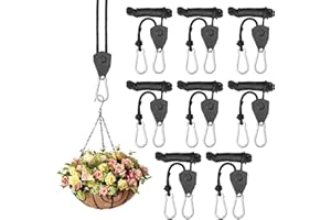 FLEARITZO 8 Piezas Rope Ratchet con Ganchos Adjustable Trinquete de Cuerda Suspensión de Trinquete de 2m y 1/8",Cuerda Trinquete Colgador Ajustable para Tienda,lámpara de Plantas,Ventilador y luz