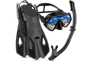 IEEILULU Palmes Masques Tuba pour Adultes, Kits de Plongée avec Masque de Plongée, Tuba Semi-Sec et Palmes de Plongée Réglables, Kits de Randonnée Aquatique pour Adultes Aventure sous-Marine