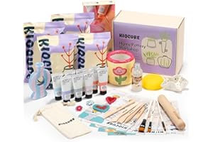 Kiocure Töpferset für Zuhause Pottery Set: Ton zum Töpfern lufttrocknend für Erwachsene & Kinder, DIY Set Erwachsene Ton Set mit Modellierwerkzeug, Acrylfarben, Töpfern Zuhause für Anfänger
