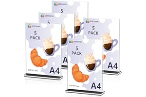GOFOWRK Aufsteller A4, 5 Stück Acryl Tischaufsteller A4, Doppelseitige Zeigen T-Ständer Plexiglas Werbeaufsteller A4, Din A4 Aufsteller für Flyer, Werbung, Preisliste, Menu, Poster