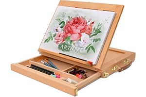 Artina Table Top Easel Sturdy Drawing Board with Storage Colmar – Adjustable Wooden Canvas Holder Artist Easel Stand Non-Slip Desktop Easel & Lightweight Drawing Holder