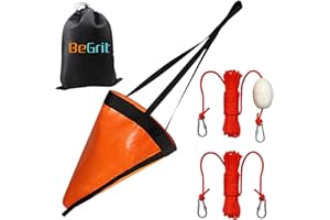 BeGrit 24po Ancre Flottante Drogue de PVC kit de Ancre Bateau Bouée Corde Réfléchissante avec Harnais Bouée et 4 Boucle d'alpinisme et Sac per Transport Stabilizzatori Laterali per Kayak Pêcheurs