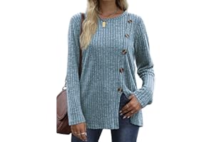 Zetieny Jerséis para Mujer Blusa Tops de Manga Larga Camiseta Informal Suave Botones Sudadera con Abertura Frontal