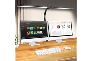 LEADGOODS Lámpara Escritorio LED, Lámparas de Escritorio LED para Banco trabajo de oficina 31.5" Ancho Iluminación 5 modos de Color y Temporizador Atenuación continua 24W Abrazadera Lámpara Escritorio Moderna