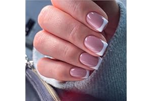 AGASAR 24pcs French False Nails Short Square Stick on Nails White Tip Press on Nails Removable Glue-on Nails Fake Nails Women Girls Nail Art Accessories