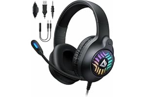 m MU, Cuffie Gaming, Cuffie Con Filo, Memory Foam Morbido, Driver A Doppia Camera, Jack Audio 3.5 MM, Microfono Con Cancellazione Rumore, Perfetto Per Musica, Pc, Ps4, Ps5, Xbox, Multicolore