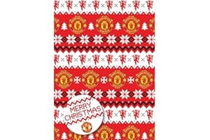 DANILO PROMOTIONS LTD Weihnachtsgeschenkpapier Manchester United FC Weihnachtsfolie für Geschenke, Fußball, 2 Bögen, 2 Etiketten