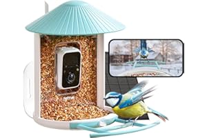 NETVUE Birdfy Lite-Mangiatoia per Uccelli con Videocamera, Casetta per Uccelli da Esterno, Telecamera per Il Birdwatching con Pannello Solare, Cattura Video di Uccelli Automatica, Notifica su App