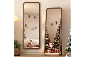 LVSOMT Standspiegel Ganzkörperspiegel Walnuss, 160x55cm Wandspiegel Groß, Ganzkörperspiegel Holzrahmen, Holz Spiegel Rechteckig, Walnussrahmen Spiegel Stehend für Schlafzimmer, Nussbaum Holzoptik