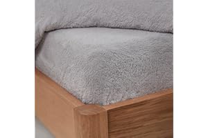 Brentfords Teddy Fleece Fitted Sheet Double, Fluffy Thermal Warm Super Soft Luxury Sherpa Bedding Winter Bed Sheets, Grey Silver - Double