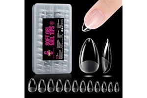 CHUCHU Capsule Americaine Ongle Gel: Court Amande Faux Ongles PMMA 216 Pièces 12 Tailles, Soft Capsule Pose Americaine Ongle Transparente en Résine