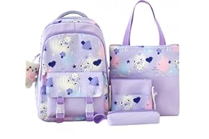 Cnwinu Girls Backpack Set,Girls School Bag,Single Layer Canvas Cute Backpack,Tote Bag,Pen Bag,Crossbody Bag,Kids Kawaii Backpack,Casual Daily Back Pack(Pink)