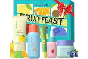 Quiyum Fruit Skincare Set, Face Care Kit for All Skin with Cleanser, Toner, Serum, Eye Cream & Moisturiser, Hydrating, Pore Refining & Radiance Boosting, Travel Pamper Gifts for Women Teenage Girls