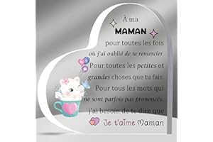 HZBLAZ Maman Acrylique Plaques Cadeaux Fête des Mères Apprécier Anniversaire Coeur Signe Décoration Maison Souvenirs Noël de Fils Fille Mignon Chat Ma Mère Amour Rappel Souvenir