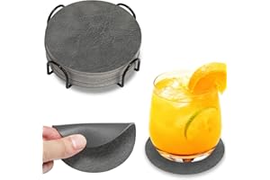 HELI MIAO 16 Stück Untersetzer Gläser, Doppelseitige Glasuntersetzer aus Kunstleder – Rund, rutschfest & hitzebeständig – Inkl. Aufbewahrungsständer (10cm, Grau+dunkelgrau) – Für Tisch, Bar, Outdoor